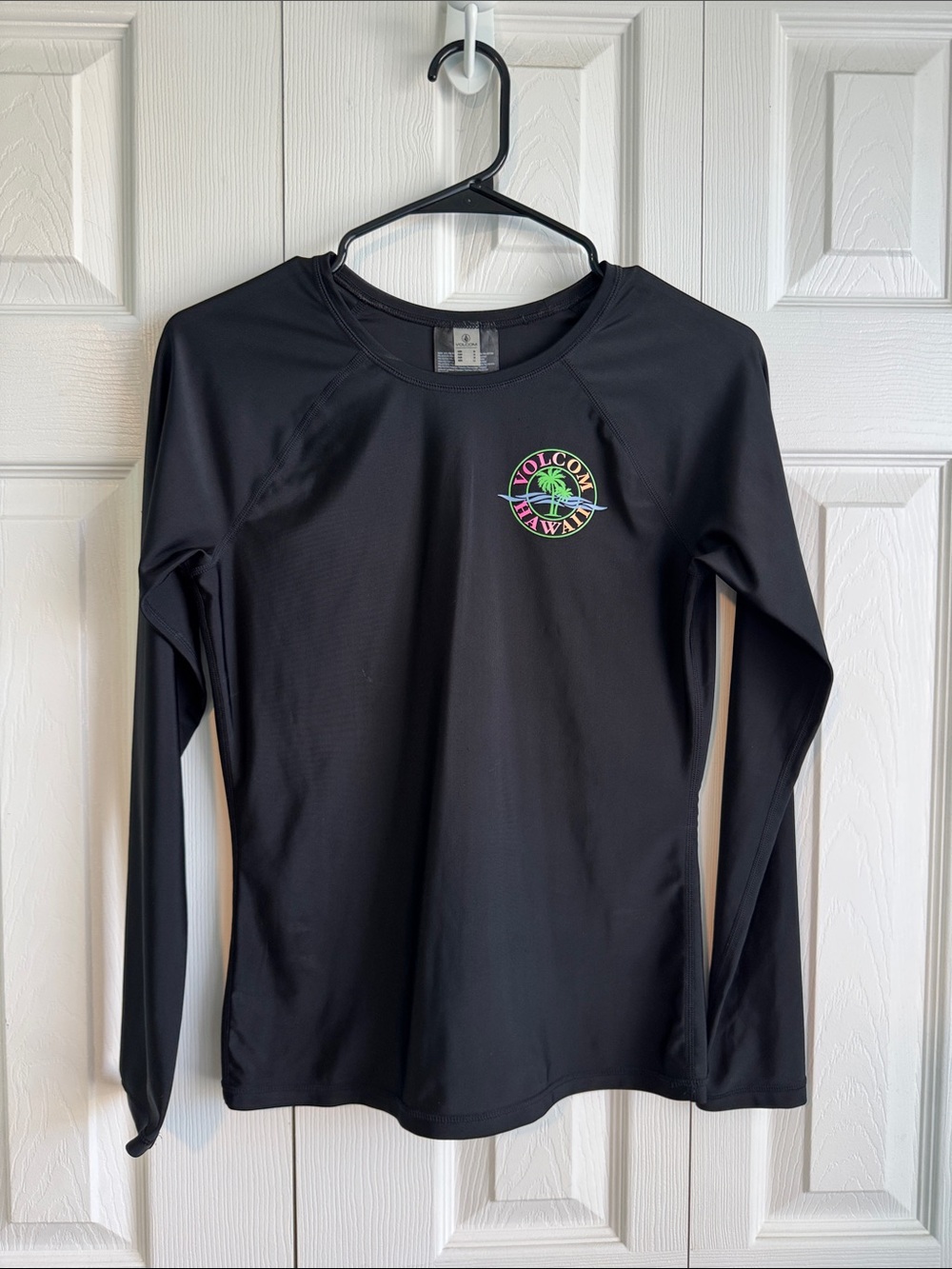 Volcom Black Long Sleeve Surf Top with Neon Palm Logo